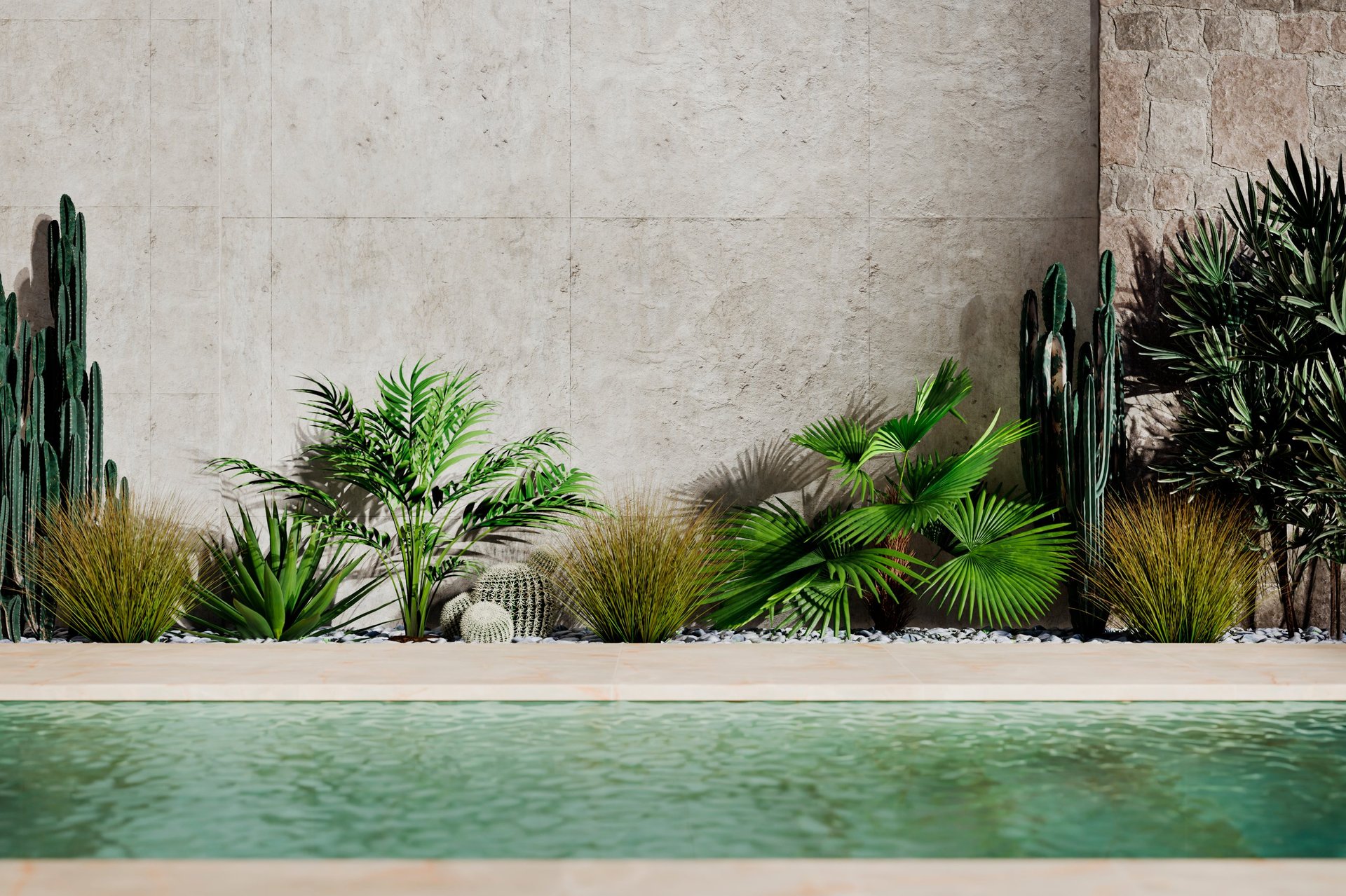 Luxury swimming pool and tropical garden